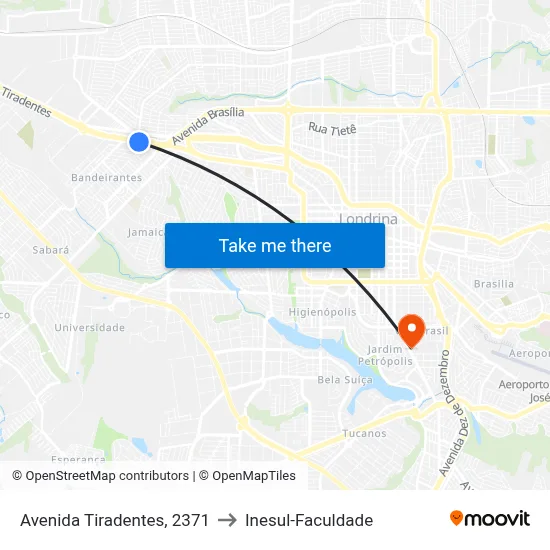 Avenida Tiradentes, 2371 to Inesul-Faculdade map