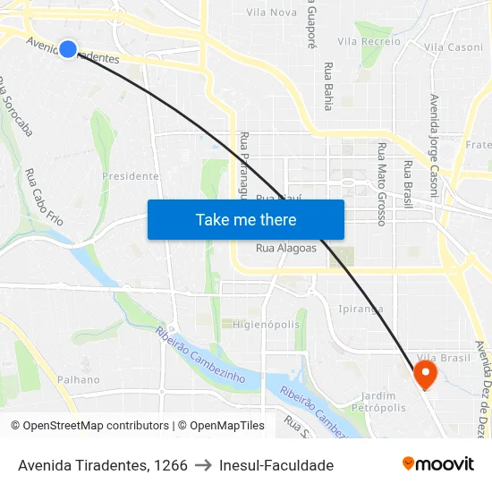 Avenida Tiradentes, 1266 to Inesul-Faculdade map