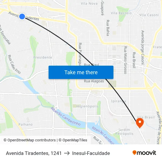 Avenida Tiradentes, 1241 to Inesul-Faculdade map