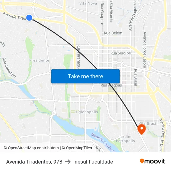 Avenida Tiradentes, 978 to Inesul-Faculdade map