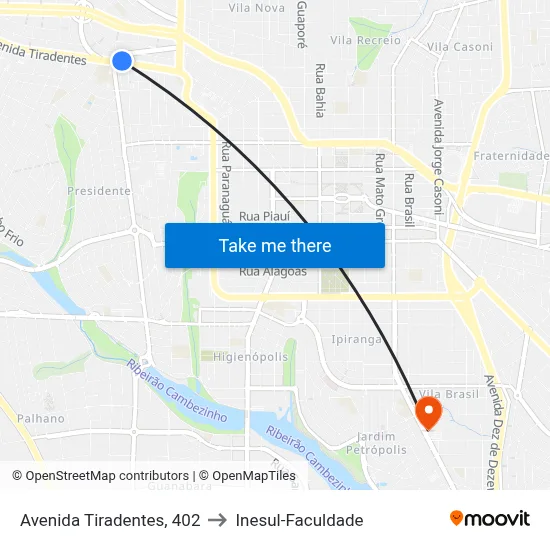 Avenida Tiradentes, 402 to Inesul-Faculdade map