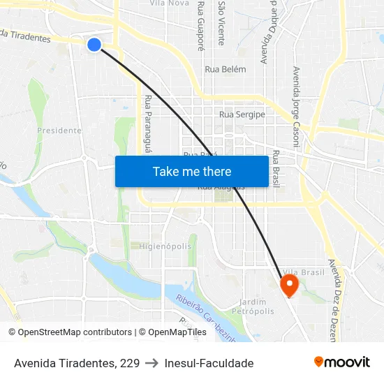 Avenida Tiradentes, 229 to Inesul-Faculdade map