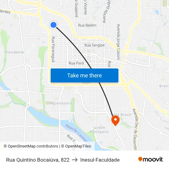 Rua Quintino Bocaiúva, 822 to Inesul-Faculdade map