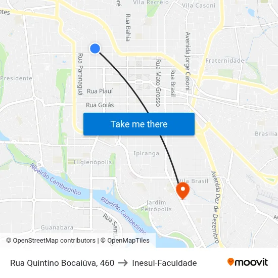 Rua Quintino Bocaiúva, 460 to Inesul-Faculdade map