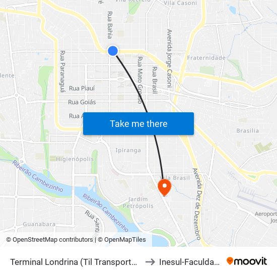 Terminal Londrina (Til Transportes) to Inesul-Faculdade map