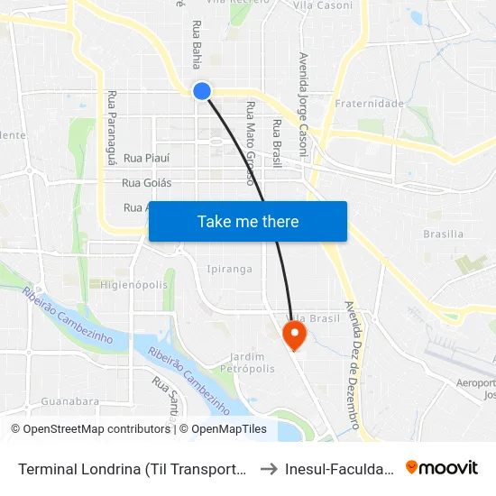 Terminal Londrina (Til Transportes) to Inesul-Faculdade map