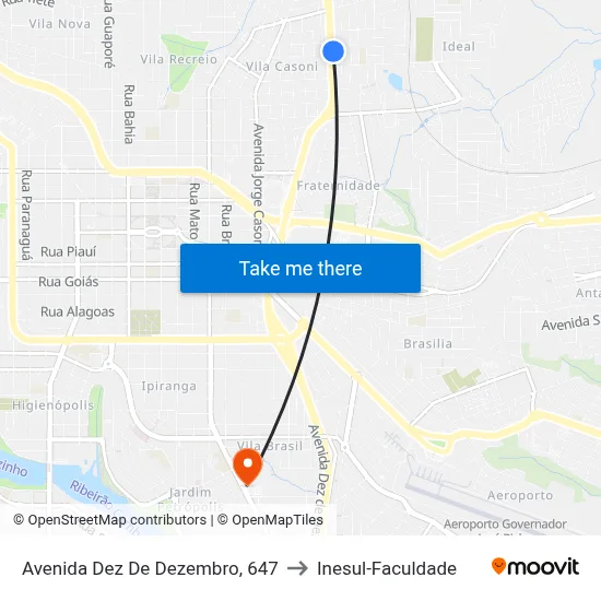 Avenida Dez De Dezembro, 647 to Inesul-Faculdade map