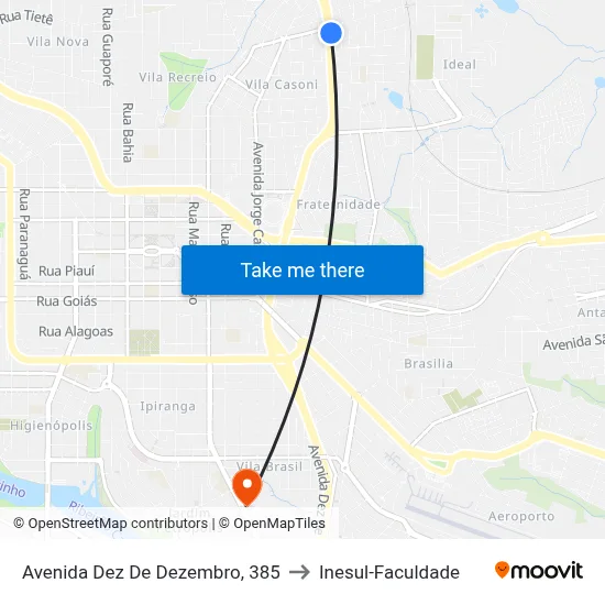 Avenida Dez De Dezembro, 385 to Inesul-Faculdade map