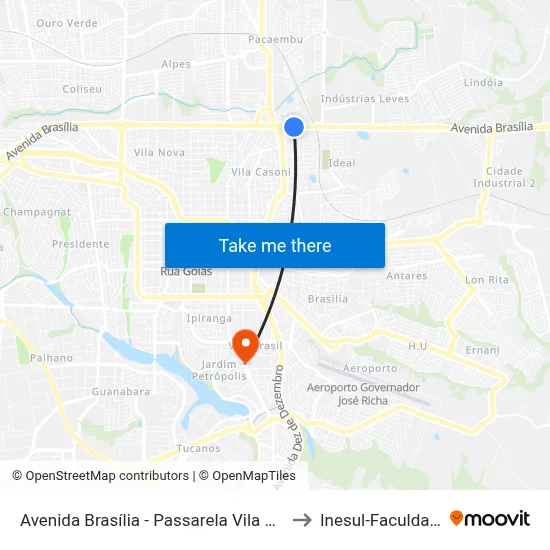 Avenida Brasília - Passarela Vila Yara to Inesul-Faculdade map