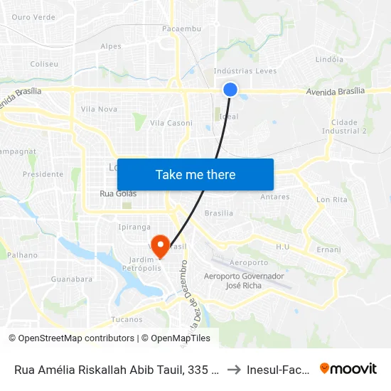 Rua Amélia Riskallah Abib Tauil, 335 - Adilson Peças to Inesul-Faculdade map
