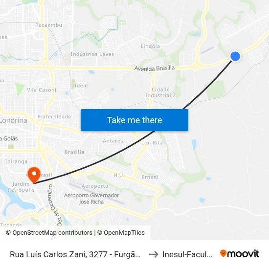 Rua Luís Carlos Zani, 3277 - Furgão Ibiporã to Inesul-Faculdade map