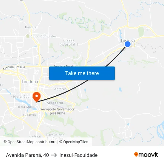 Avenida Paraná, 40 to Inesul-Faculdade map