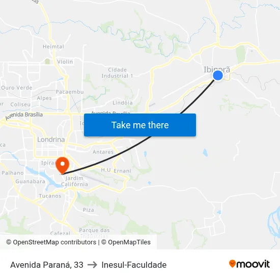 Avenida Paraná, 33 to Inesul-Faculdade map