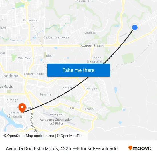 Avenida Dos Estudantes, 4226 to Inesul-Faculdade map