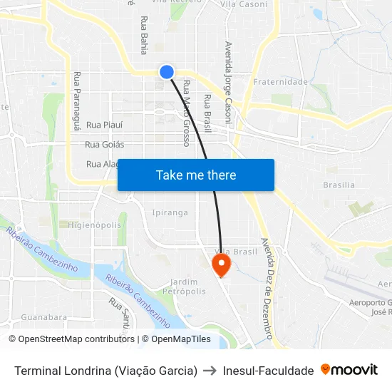 Terminal Londrina  (Viação Garcia) to Inesul-Faculdade map