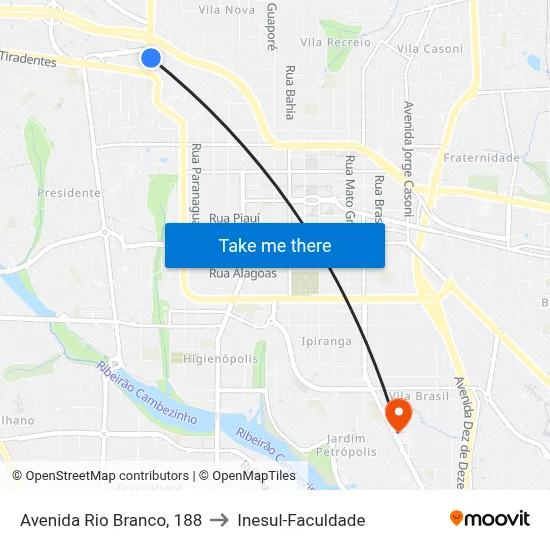 Avenida Rio Branco, 188 to Inesul-Faculdade map