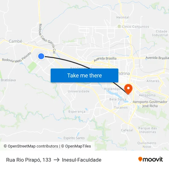 Rua Rio Pirapó, 133 to Inesul-Faculdade map