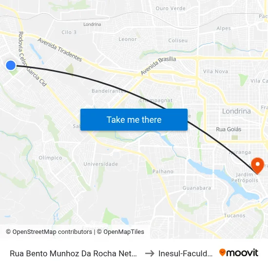 Rua Bento Munhoz Da Rocha Neto, 136 to Inesul-Faculdade map