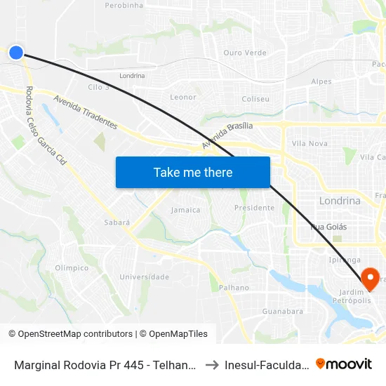 Marginal Rodovia Pr 445 - Telhanorte to Inesul-Faculdade map