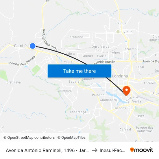 Avenida Antônio Ramineli, 1496 - Jardim Ana Rosa to Inesul-Faculdade map