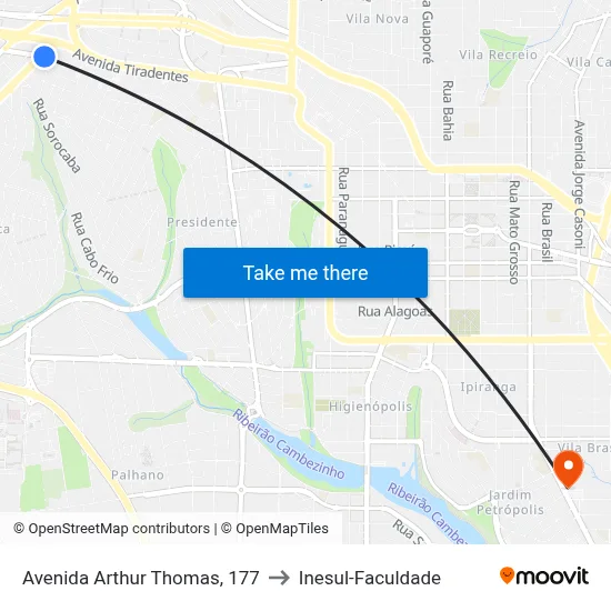 Avenida Arthur Thomas, 177 to Inesul-Faculdade map