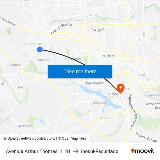 Avenida Arthur Thomas, 1181 to Inesul-Faculdade map