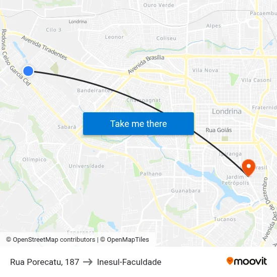 Rua Porecatu, 187 to Inesul-Faculdade map