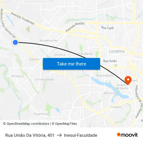 Rua União Da Vitória, 401 to Inesul-Faculdade map