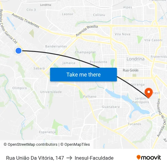Rua União Da Vitória, 147 to Inesul-Faculdade map