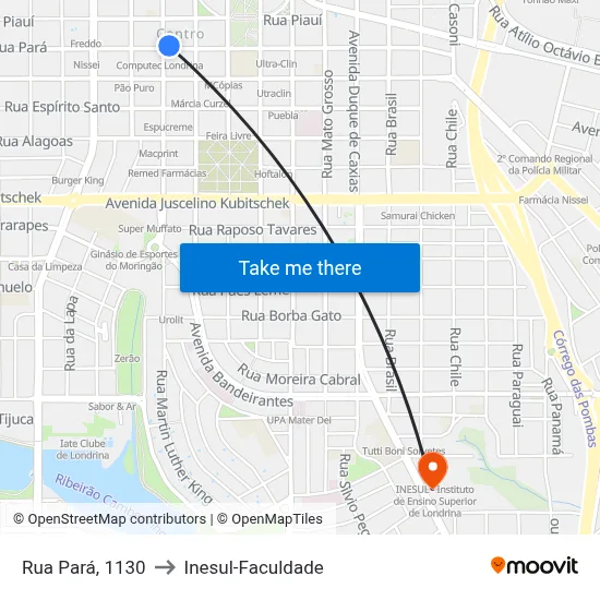 Rua Pará, 1130 to Inesul-Faculdade map
