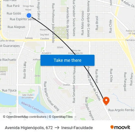 Avenida Higienópolis, 672 to Inesul-Faculdade map