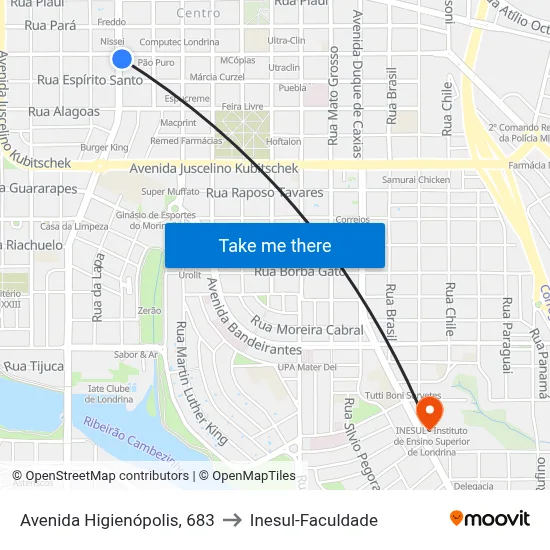 Avenida Higienópolis, 683 to Inesul-Faculdade map