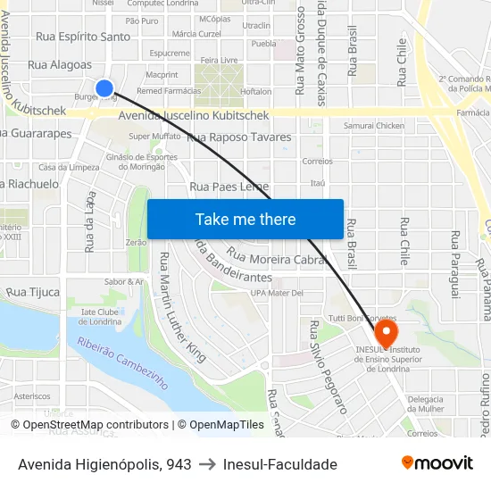 Avenida Higienópolis, 943 to Inesul-Faculdade map