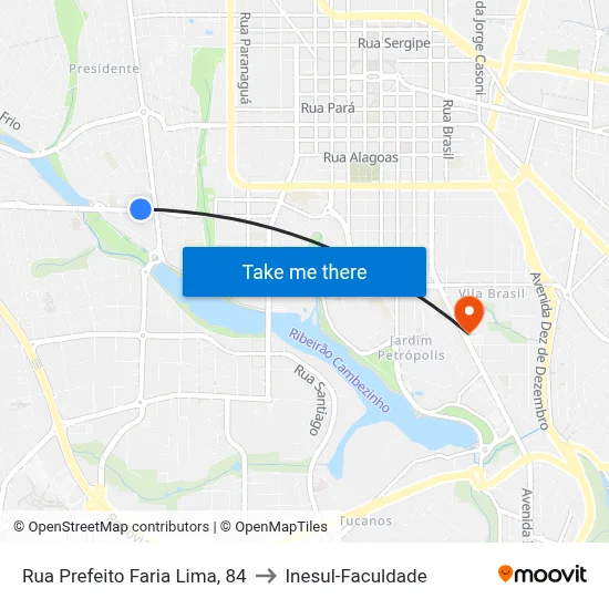 Rua Prefeito Faria Lima, 84 to Inesul-Faculdade map
