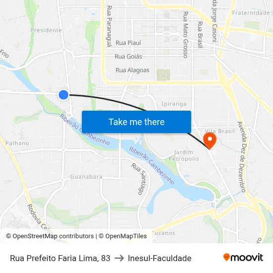 Rua Prefeito Faria Lima, 83 to Inesul-Faculdade map