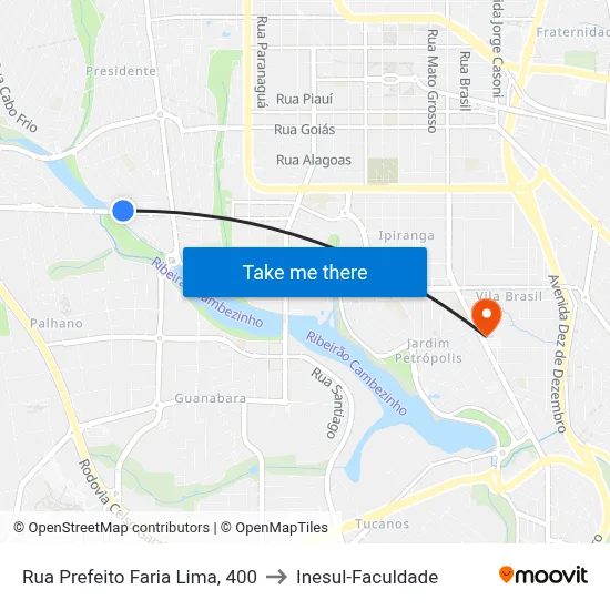 Rua Prefeito Faria Lima, 400 to Inesul-Faculdade map
