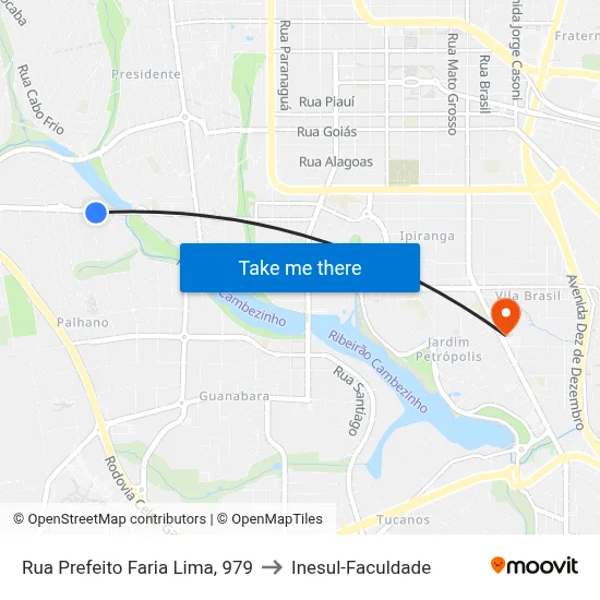 Rua Prefeito Faria Lima, 979 to Inesul-Faculdade map