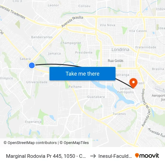 Marginal Rodovia Pr 445, 1050 - Correios to Inesul-Faculdade map