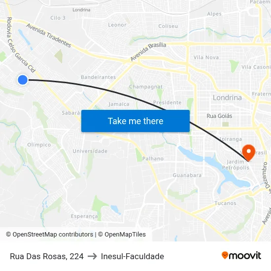 Rua Das Rosas, 224 to Inesul-Faculdade map