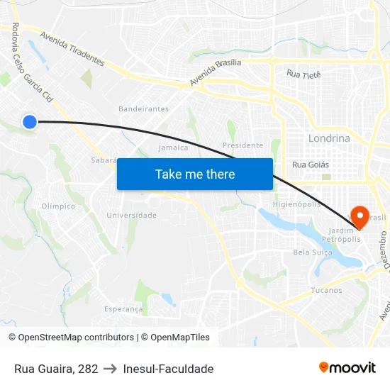Rua Guaira, 282 to Inesul-Faculdade map