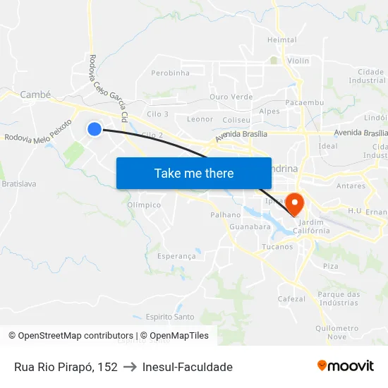 Rua Rio Pirapó, 152 to Inesul-Faculdade map