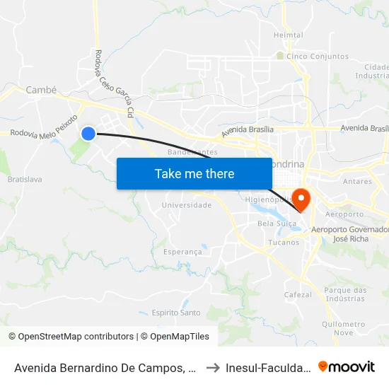 Avenida Bernardino De Campos, 255 to Inesul-Faculdade map