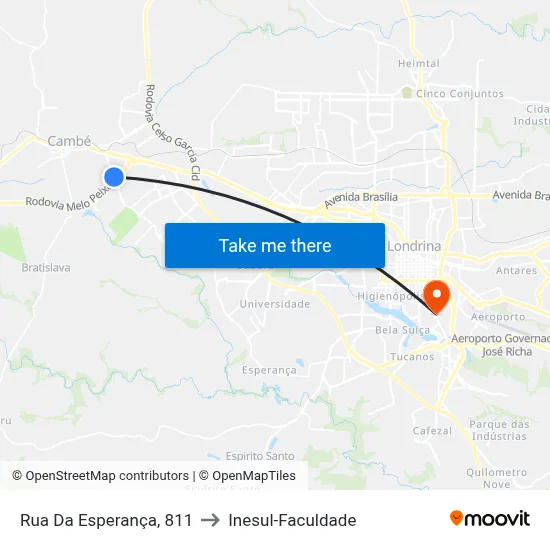Rua Da Esperança, 811 to Inesul-Faculdade map
