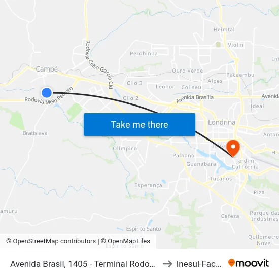 Avenida Brasil, 1405 - Terminal Rodoviário De Cambé to Inesul-Faculdade map