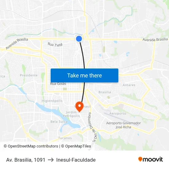 Av. Brasilia, 1091 to Inesul-Faculdade map