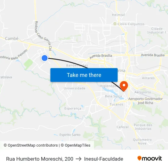 Rua Humberto Moreschi, 200 to Inesul-Faculdade map