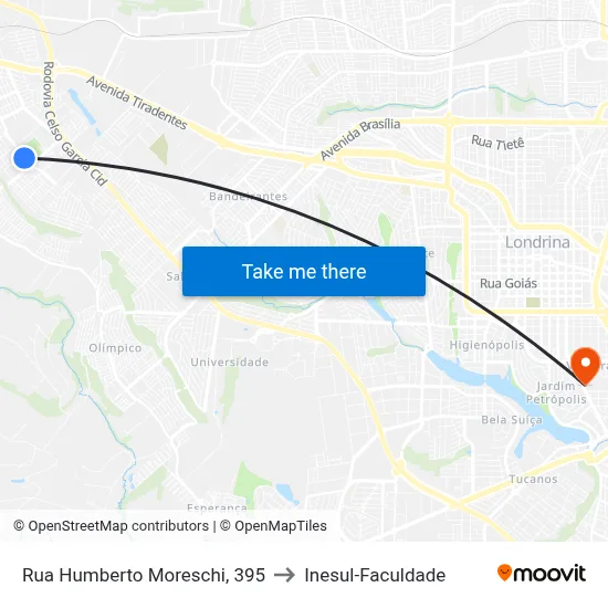 Rua Humberto Moreschi, 395 to Inesul-Faculdade map
