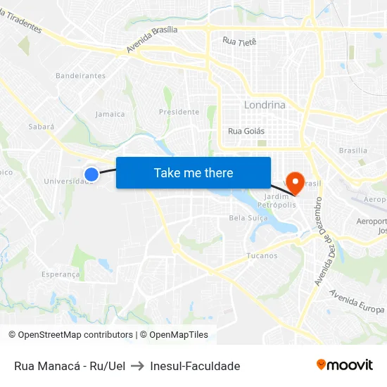 Rua Manacá - Ru/Uel to Inesul-Faculdade map