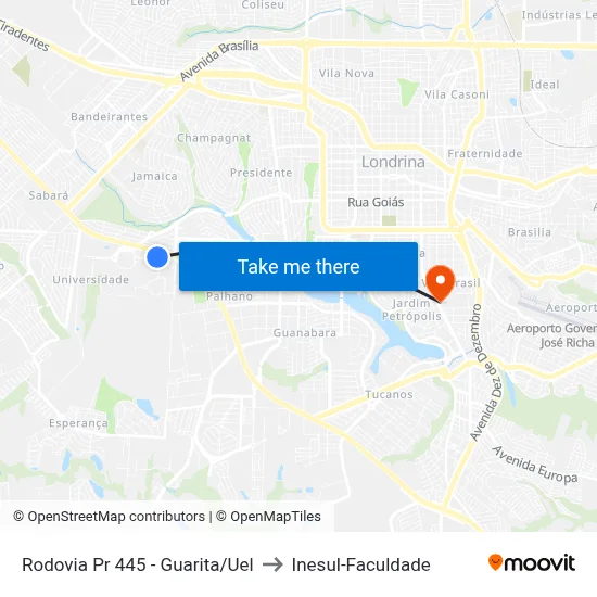 Rodovia Pr 445 - Guarita/Uel to Inesul-Faculdade map