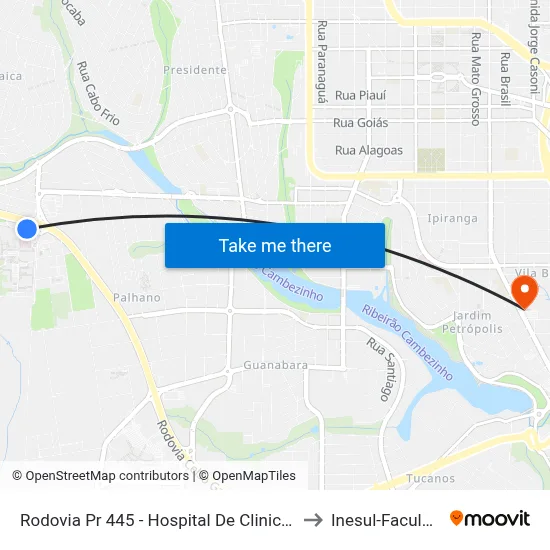 Rodovia Pr 445 - Hospital De Clinicas / Uel to Inesul-Faculdade map